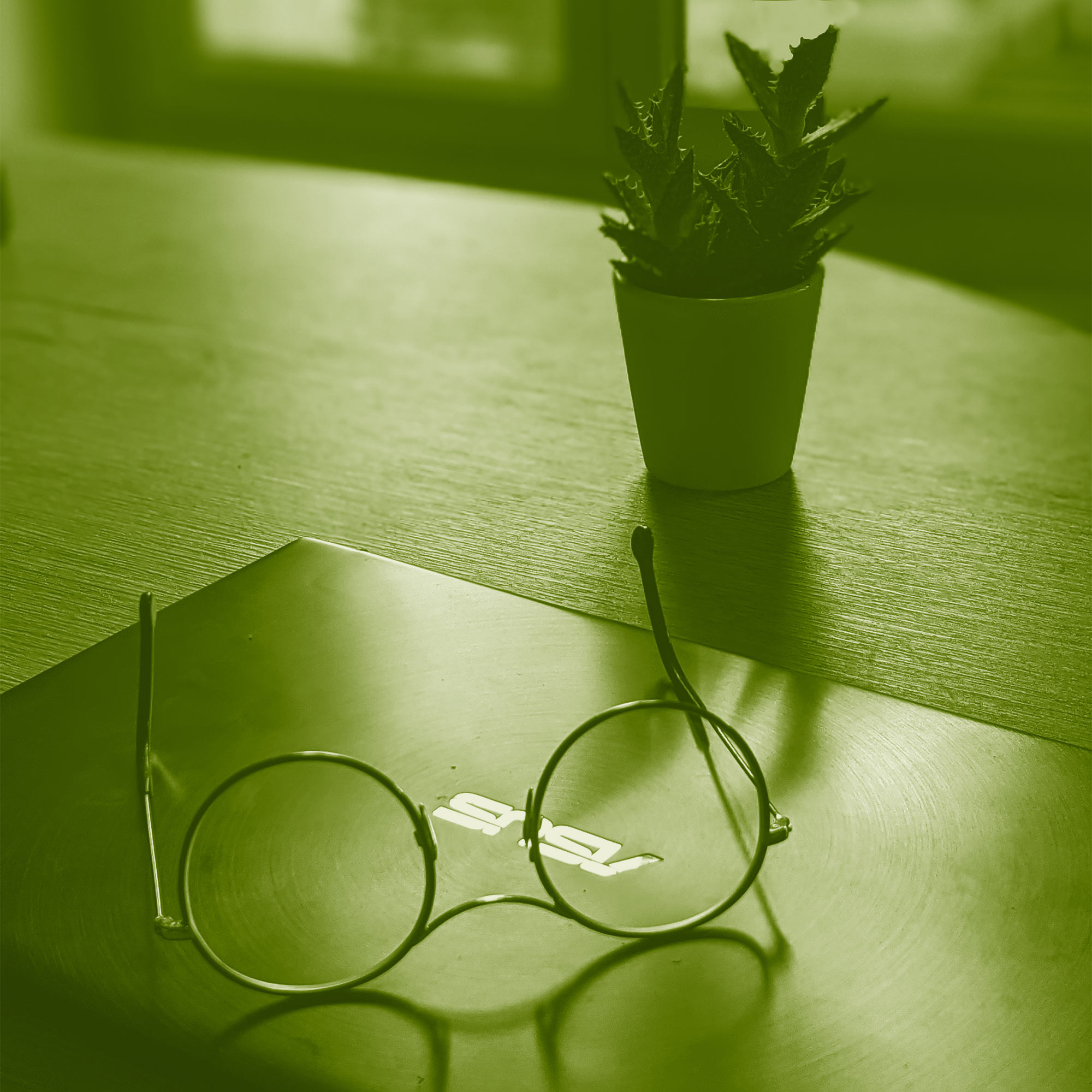 illustration d'une paire de lunette sur un ordinateur avec une plante en arrière plant